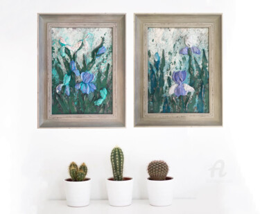 Peinture intitulée "Diptych Floral soul" par Violetta Golden, Œuvre d'art originale, Huile Monté sur Panneau de bois