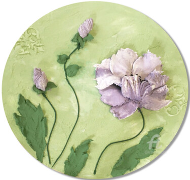 Malerei mit dem Titel "Field poppies -flor…" von Violetta Golden, Original-Kunstwerk, Öl Auf Holzplatte montiert