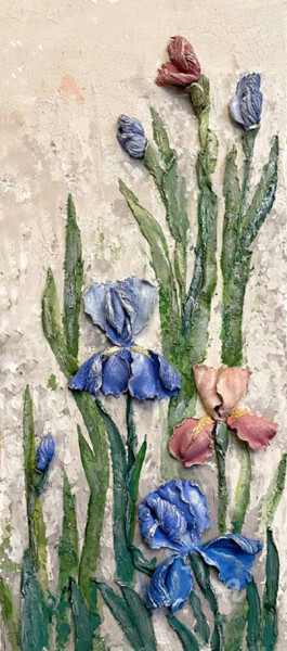 Pintura intitulada "Blue flower- Origin…" por Violetta Golden, Obras de arte originais, Gesso