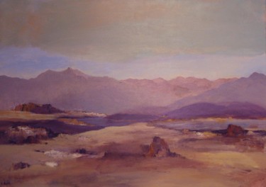 Painting titled "Lake Mead en Amériq…" by Violette Barth Spiecker, Original Artwork, Acrylic Mounted on Wood Stretcher frame