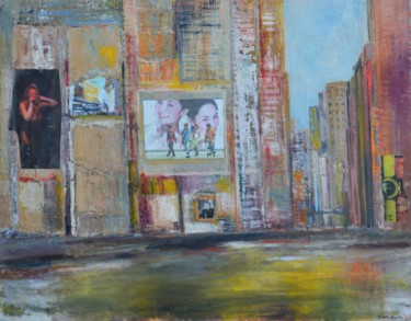 Painting titled "Paysage urbain" by Violette Barth Spiecker, Original Artwork, Acrylic Mounted on Wood Stretcher frame