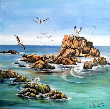 Le rocher aux mouettes Peinture intitulée "Le rocher aux mouet…" par Violette Le Gallou Messmer, Œuvre d'art originale, Huile