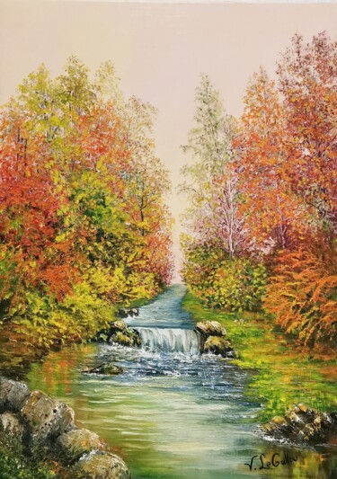 Painting titled "Automne, le long de…" by Violette Le Gallou, Original Artwork, Oil