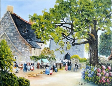 Pintura titulada "La chapelle St-Nico…" por Violette Le Gallou, Obra de arte original, Oleo Montado en Bastidor de camilla d…