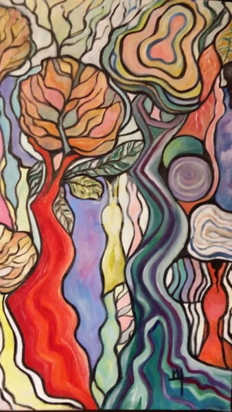 Peinture intitulée ""Dense, la forêt da…" par Viva, Œuvre d'art originale, Huile