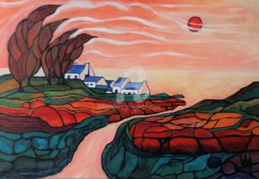 Peinture intitulée "les fermes rouges -…" par Viva, Œuvre d'art originale, Huile