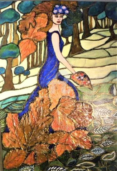 Peinture intitulée ""Fantaisie bleue"" par Viva, Œuvre d'art originale, Acrylique