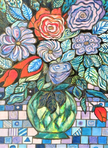 Malarstwo zatytułowany „"bouquet de fleurs"…” autorstwa Viva, Oryginalna praca, Akryl