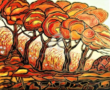 Peinture intitulée ""Les arbres dansent…" par Viva, Œuvre d'art originale, Huile