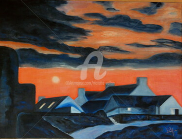 Peinture intitulée "coucher-de-soleil-s…" par Viva, Œuvre d'art originale, Huile