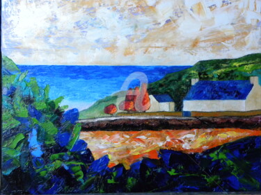 Peinture intitulée "maison-a-ouessant-…" par Viva, Œuvre d'art originale, Huile