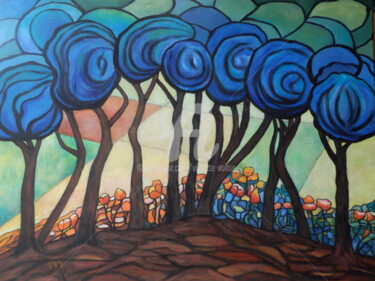 Peinture intitulée ""un-rideau-d-arbres…" par Viva, Œuvre d'art originale, Huile