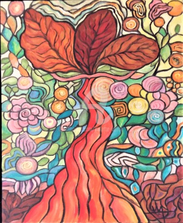 Peinture intitulée ""Femmes-feuilles 2"…" par Viva, Œuvre d'art originale, Huile