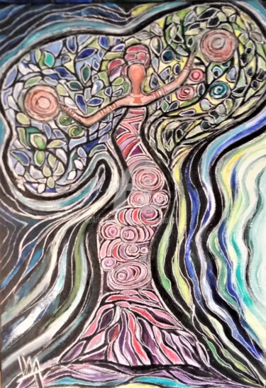Painting titled ""femme-arbre 1"   c…" by Viva, Original Artwork, Oil