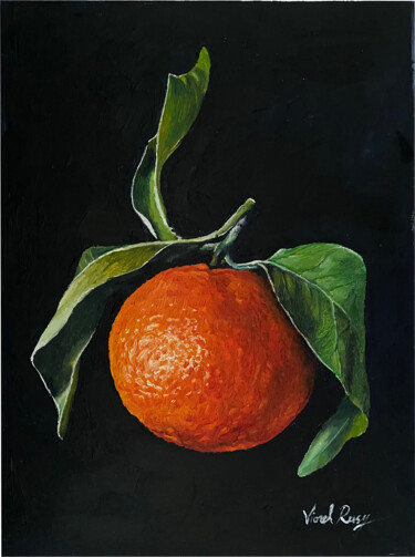 Painting titled "one tangerine" by Viorel Rusu, Original Artwork, Oil Mounted on Wood Stretcher frame