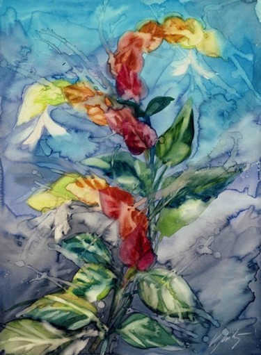 Painting titled "Red Flowers" by Viorela, Original Artwork