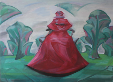 Картина под названием "reading lady in red" - Aleksey Karpik, Подлинное произведение искусства, Масло Установлен на Деревянн…