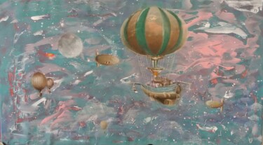 Malerei mit dem Titel "The balloon Flying…" von Vira Chernetska, Original-Kunstwerk, Acryl