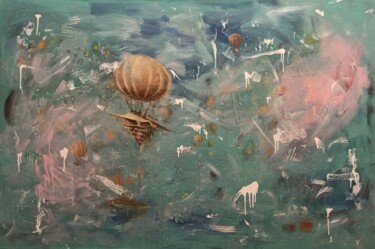 Collages intitulée "The balloon Flying…" par Vira Chernetska, Œuvre d'art originale, Acrylique