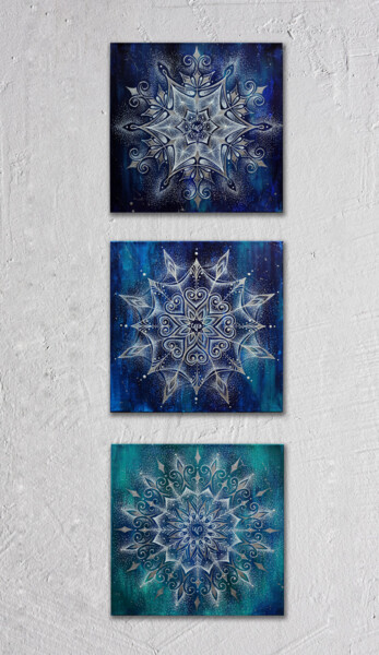 Painting titled "Triptych "Winter Ma…" by Virael, Original Artwork, Acrylic Mounted on Wood Stretcher frame