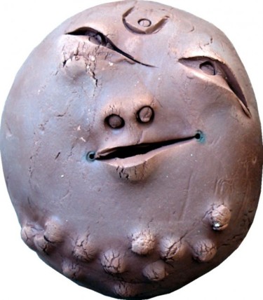 Sculpture titled "mask 071" by Virendra Patel, Original Artwork, Terra cotta