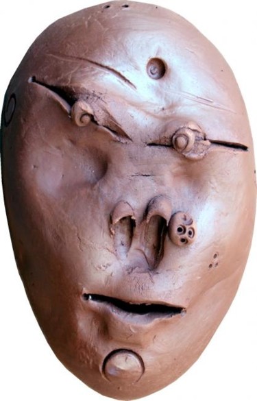 Sculpture titled "mask075" by Virendra Patel, Original Artwork, Terra cotta
