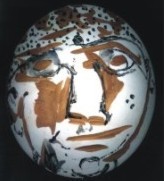 Sculpture titled "painted mask061" by Virendra Patel, Original Artwork, Terra cotta