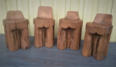 Sculpture titled "Small chairs" by Virgilijus Vaiciunas, Original Artwork, Wood