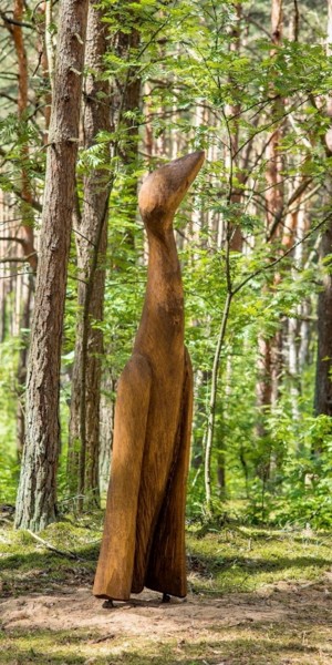 Скульптура под названием "Curious bird" - Virgilijus Vaiciunas, Подлинное произведение искусства, Дерево