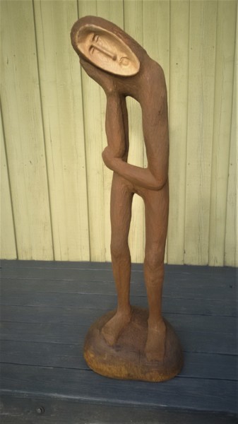 Skulptur mit dem Titel "The Pensive Christ 2" von Virgilijus Vaiciunas, Original-Kunstwerk, Holz