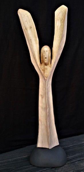 Sculpture titled "White Angel" by Virgilijus Vaiciunas, Original Artwork, Wood