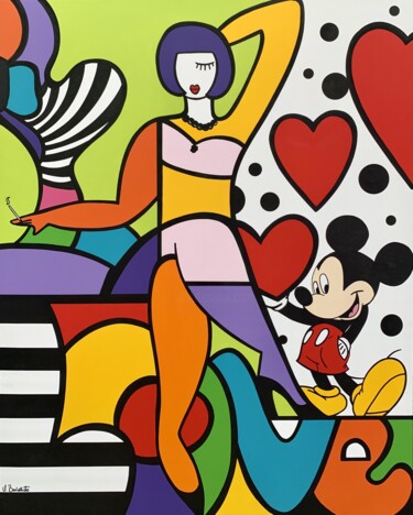 Pittura intitolato "Mickey in Love" da Virginia Benedicto, Opera d'arte originale, Acrilico