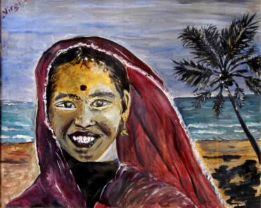 Pittura intitolato "donna-indiana.jpg" da Virginia Iarocci, Opera d'arte originale