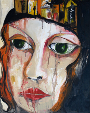 Painting titled "Sadness" by Virginia Viera, Original Artwork, Oil