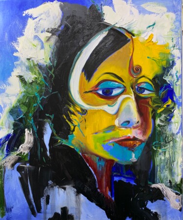 Painting titled "Nour" by Virginia Viera, Original Artwork, Oil Mounted on Wood Stretcher frame