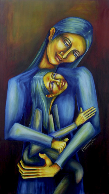 Pintura titulada "Madre e hija" por Virginia Palomeque, Obra de arte original, Oleo