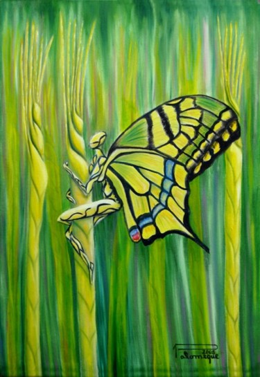 Painting titled "Mariposa II" by Virginia Palomeque, Original Artwork, Oil