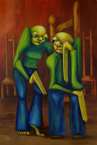 Pintura titulada "Ya Estan Aquí" por Virginia Palomeque, Obra de arte original, Oleo