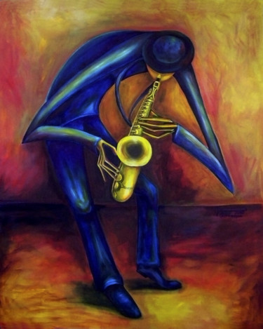 Pintura titulada "El Saxofonista" por Virginia Palomeque, Obra de arte original, Oleo