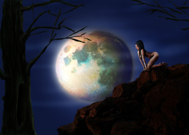 Arte digital titulada "Full Moon" por Virginia Palomeque, Obra de arte original, Pintura Digital