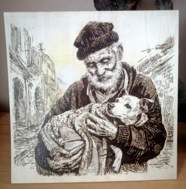 Printmaking titled "Unconditional Love" by Virginie Bocquet, Original Artwork, Engraving Mounted on Wood Panel