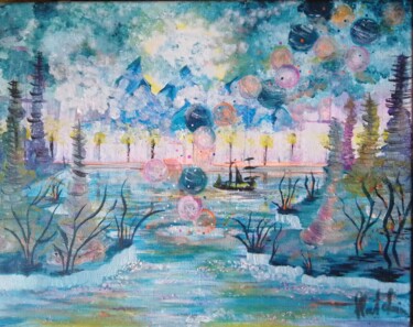 Painting titled "Lagon" by Virginie Chatelain, Original Artwork, Acrylic