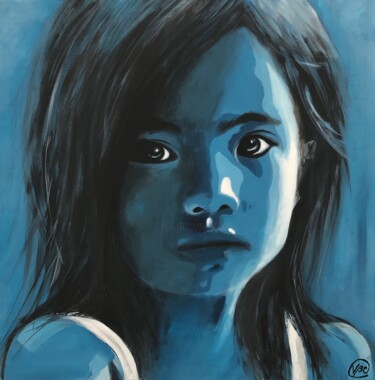 Peinture intitulée "Little blue" par Virginie Clement, Œuvre d'art originale, Acrylique Monté sur Châssis en bois