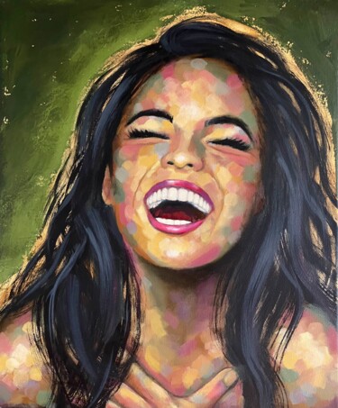 Painting titled "ECLAT DE RIRE" by Virginie Clement, Original Artwork, Oil Mounted on Wood Stretcher frame