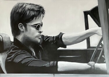 Painting titled "Brad Pitt" by Virginie Clement, Original Artwork, Acrylic Mounted on Wood Stretcher frame