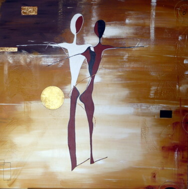 Painting titled "Les noces" by Virginie Dakini, Original Artwork, Acrylic Mounted on Wood Stretcher frame