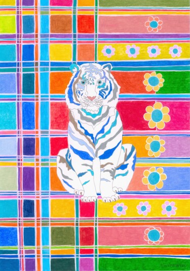 Dessin intitulée "Le tigre aux yeux b…" par Virginie Dorseuil, Œuvre d'art originale, Crayon