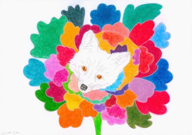 Dessin intitulée "Renard en fleur" par Virginie Dorseuil, Œuvre d'art originale, Crayon