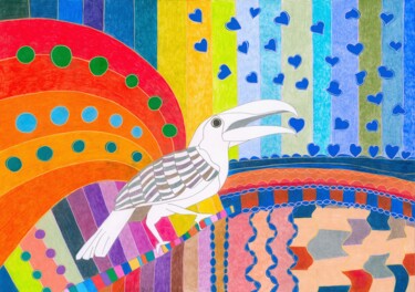 Dessin intitulée "Le toucan amoureux" par Virginie Dorseuil, Œuvre d'art originale, Crayon