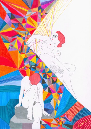 Disegno intitolato "Canicule" da Virginie Dorseuil, Opera d'arte originale, Pennarello